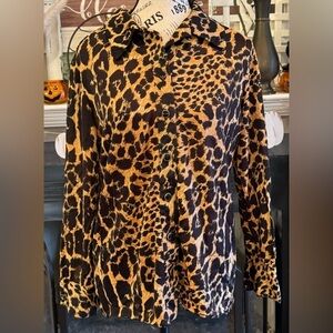 Vintage Animal Print Button Front Blouse Small Medium Serbin of Florida Leopard